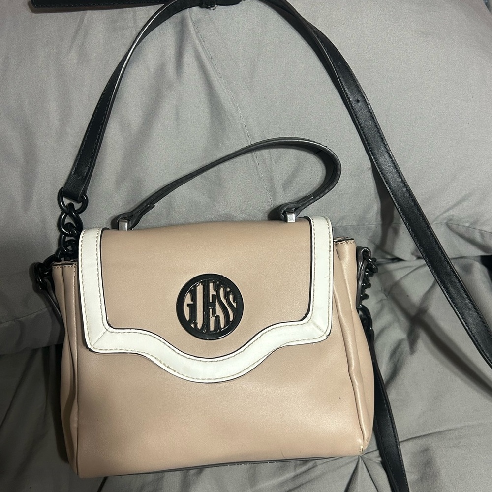 Guess Beige and White Crossbody Bag